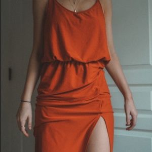 Summer orange split thigh dress